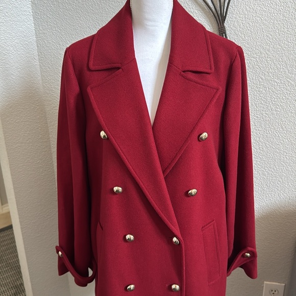 Michael Michael Kors Chic Red Pea Coat with Gold Buttons - Picture 6 of 14